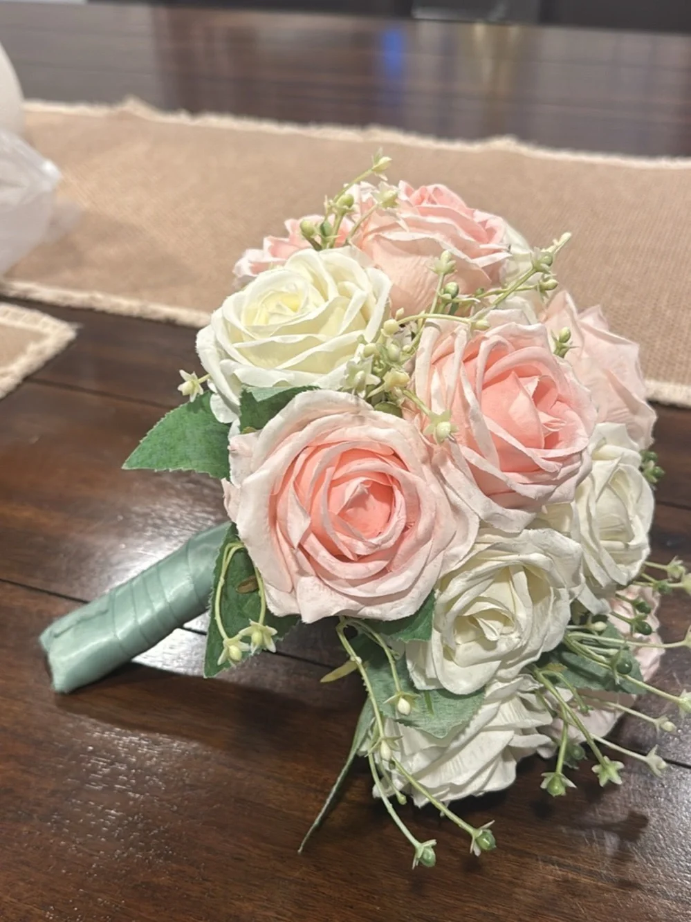 Artificial Rose Bouquet in Blush Pink and Cream - Classic Home Accent